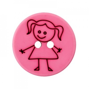 Bouton rond motif fille 15 mm - Fuschia