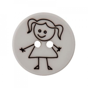 Bouton rond motif fille 15 mm - Gris