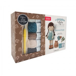 Coffret Lulu va à l'école : poupée au crochet et ses accessoires