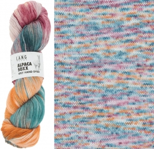 Lang Yarns Alpaca Soxx 4 fils Hand Dyed - Echeveau de 100 gr - Coloris 0006 Orange/Turquoise/Rose