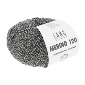 Lang Yarns Merino 120 - Pelote de 50 gr - Coloris 0154 Noir/Blanc Mouliné