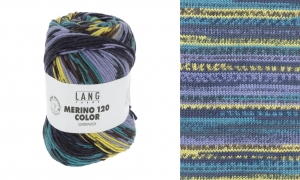 Lang Yarns Merino 120 Color - Pelote de 100 gr - Coloris 0001 Violet/Jaune/Marron/Aqua