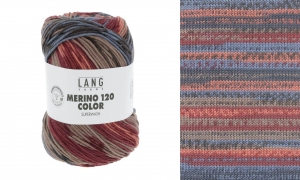 Lang Yarns Merino 120 Color - Pelote de 100 gr - Coloris 0002 Bleu/Vineux/Marron/Saumon