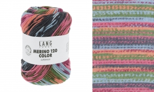 Lang Yarns Merino 120 Color - Pelote de 100 gr - Coloris 0003 Vert/Rose/Bleu/Gris