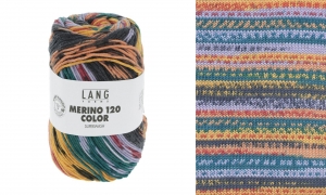 Lang Yarns Merino 120 Color - Pelote de 100 gr - Coloris 0004 Jaune/Pétrole/Orange/Lilas