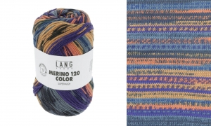 Lang Yarns Merino 120 Color - Pelote de 100 gr - Coloris 0005 Violet/Orange/Ocre/Pigeon