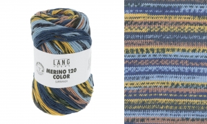 Lang Yarns Merino 120 Color - Pelote de 100 gr - Coloris 0006 Bleu Clair/Jaune/Marron/Bleu Foncé