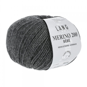 Lang Yarns Merino 200 Bébé - Pelote de 50 gr - Coloris 0405 Gris Foncé Mélangé