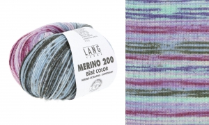 Lang Yarns Merino 200 Bebe Color - Pelote de 50 gr - Coloris 0606 Bleu/Violet/Prune