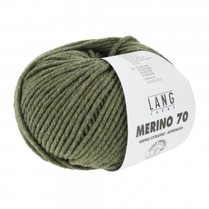 Lang Yarns Merino 70 - Pelote de 50 gr - Coloris 0398 Olive Foncé Mélangé