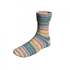 Lang Yarns Super Soxx Bamboo Color 4-ply - Pelote de 100 gr - Coloris 0515 Orange/Bleu-Gris 1144 Robin