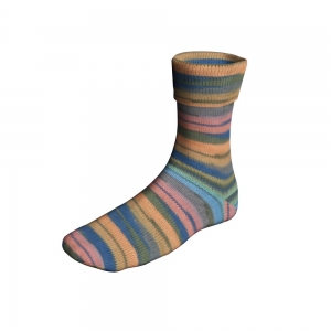 Lang Yarns Super Soxx Color 4-ply - Pelote de 100 gr - Coloris 0539 Saumon/Abricot/Bleu/Olive 1148 Trondheimfjord