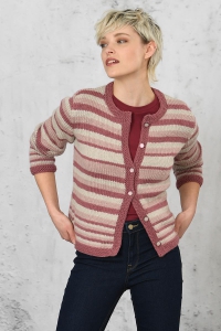 153/21 Modèle Cardigan à rayures asymétriques en Plassard Softie