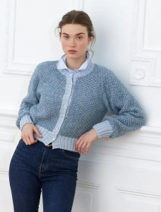 174/10 Modèle Cardigan bi-matière au point de damier 2/2 en Plassard Délicatesse et Addict