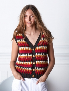 202/03 Modèle Gilet sans manches en jacquard en Plassard Merilana Fine
