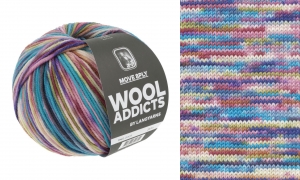 WoolAddicts by Lang Yarns Move 8 Ply - Pelote de 150 gr - Coloris 0005 Purple/Turquoise/Écru